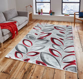 Red Silver Floral Nature Leaf Hand-Carved Abstract Soft Premium Modern Contemporary Non-Shedding Area Rug by Homemartgoods